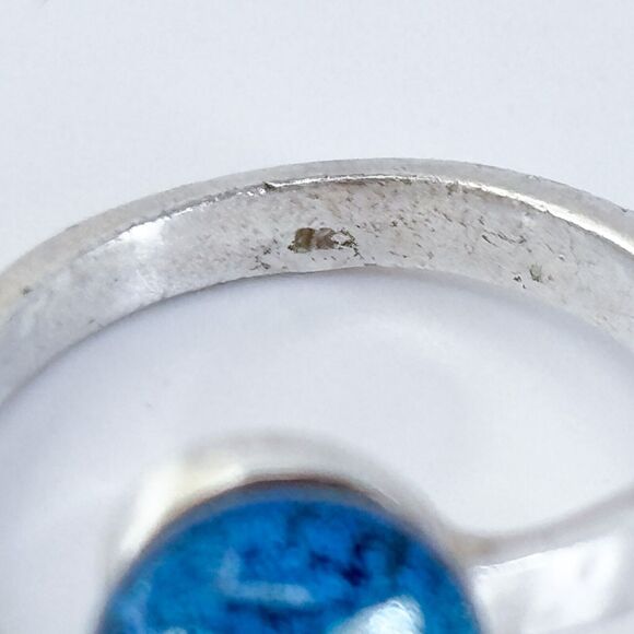 Vintage Sterling Silver 925 Blue Dichroic Glass Ring Size 8 - Picture 5 of 9